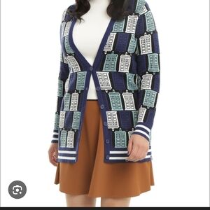 Doctor Who TARDIS BBC Torrid Navy and Cream Graphic Cardigan Size 3
